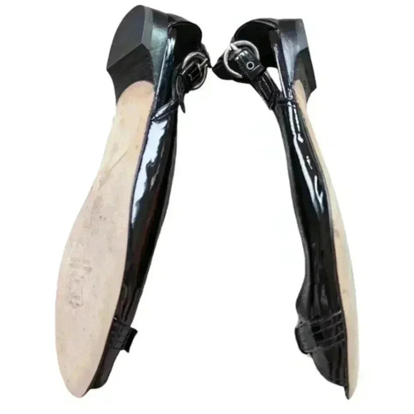 Stuart Weitzman Chit  Chat Flats Peep Toe Patent Leather Black Silver Women's 9 - Picture 9 of 16